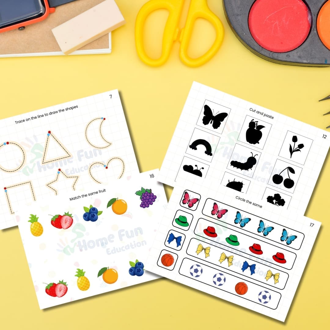 My Activity Book for Children Ages 2–5” featuring colorful graphics, playful shapes, and a bright child-friendly design with bold text on a white background.