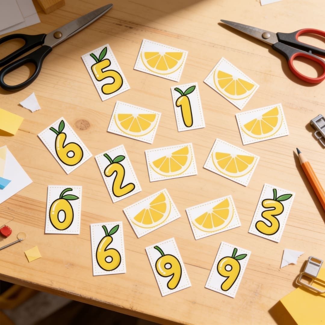 Preschool Count and Match Lemon Activity printable with number cards and lemon slice cutouts for hands-on counting practice.